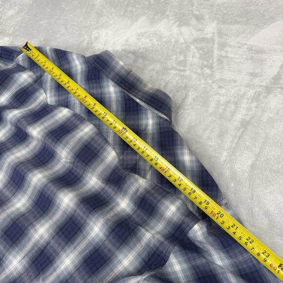 Vintage Wrangler Western Plaid Snap Button Shirt Blue Cowboy Workwear Men Size L - Picture 7 of 9